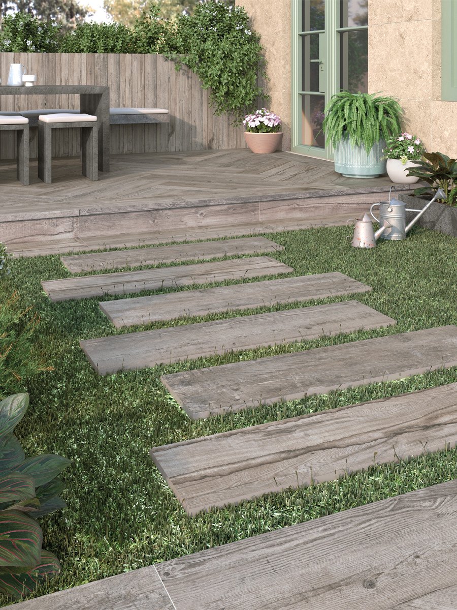 Ash Wood Virtue Vitrified Outdoor Porcelain Paving Slabs - 1200x300 Pack
