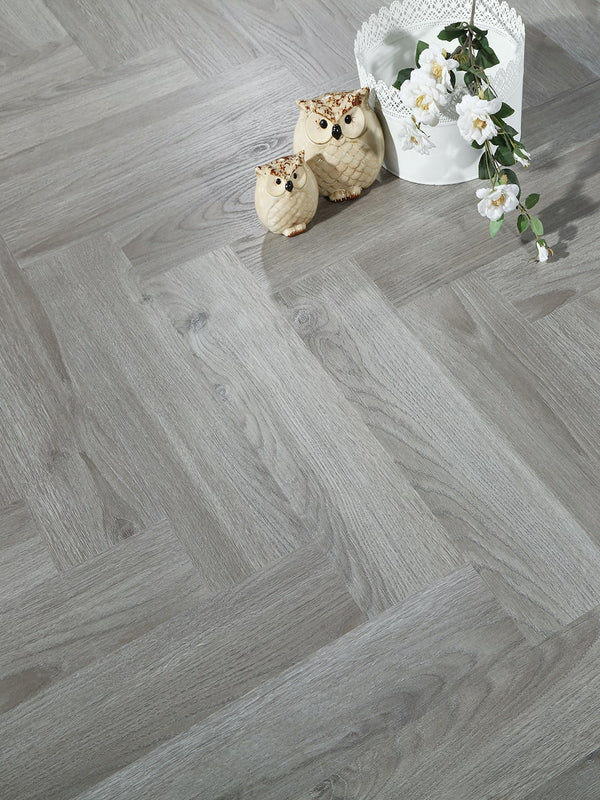 Chateau Grey Herringbone Click Vinyl Floor Tiles - 640x128mm