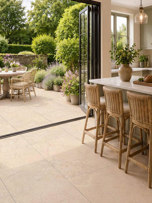 Cotswold Linen Tumbled Limestone-Effect Indoor Porcelain Tiles - 910x610mm