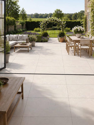 Cotswold Bone Tumbled Limestone-Effect Porcelain Paving - 910x610mm