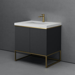Milan Grey Fluted Vanity With Porcelain Top - 800mm
