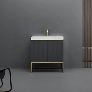Milan Grey Fluted Vanity With Porcelain Top - 800mm
