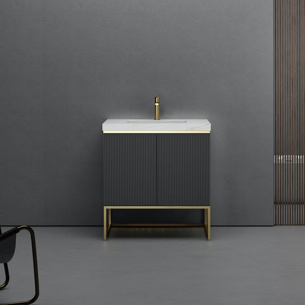 Milan Grey Fluted Vanity With Porcelain Top - 800mm
