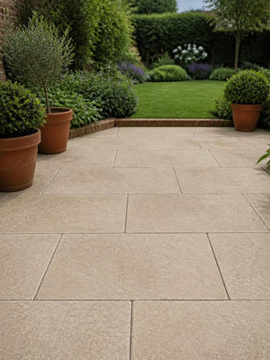 Desert Beige Brushed and Tumbled Natural Limestone Paving Slabs -900x600x20mm