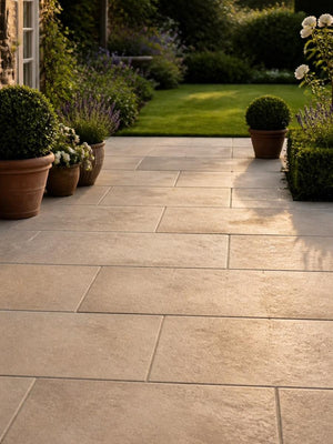 Desert Beige Brushed and Tumbled Natural Limestone Paving Slabs -900x600x20mm