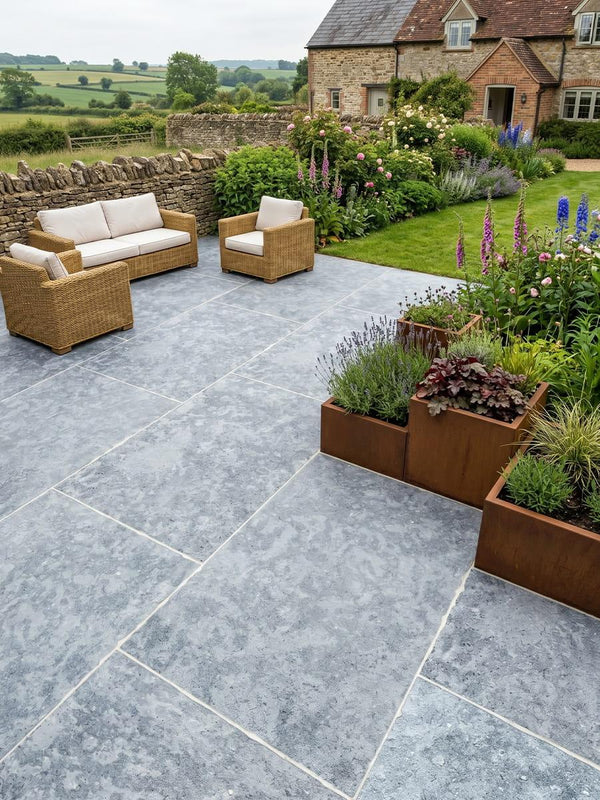 Dijon Grey Chiselled Limestone Effect Porcelain Paving Slab - 900x600x20mm