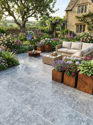Dijon Grey Chiselled Limestone Effect Porcelain Paving Slab - 900x600x20mm