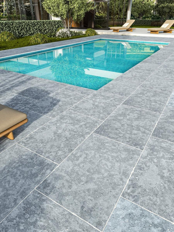 Dijon Grey Chiselled Limestone Effect Porcelain Paving Slab - 900x600x20mm