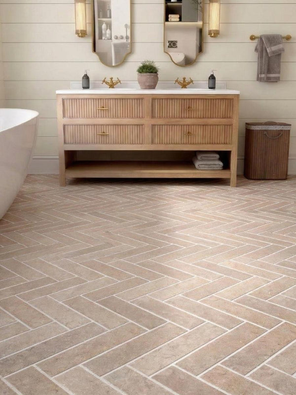 Dijon Tumbled Herringbone Tiles - 200x50x20mm