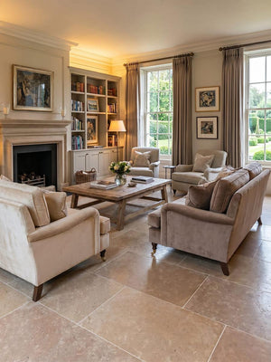 Dijon Brushed and Tumbled Natural Limestone Tiles - 600xFree Lengthx15mm