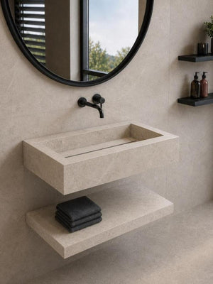 Dome Bone Marble Effect Porcelain Sink and Shelf - 800mm