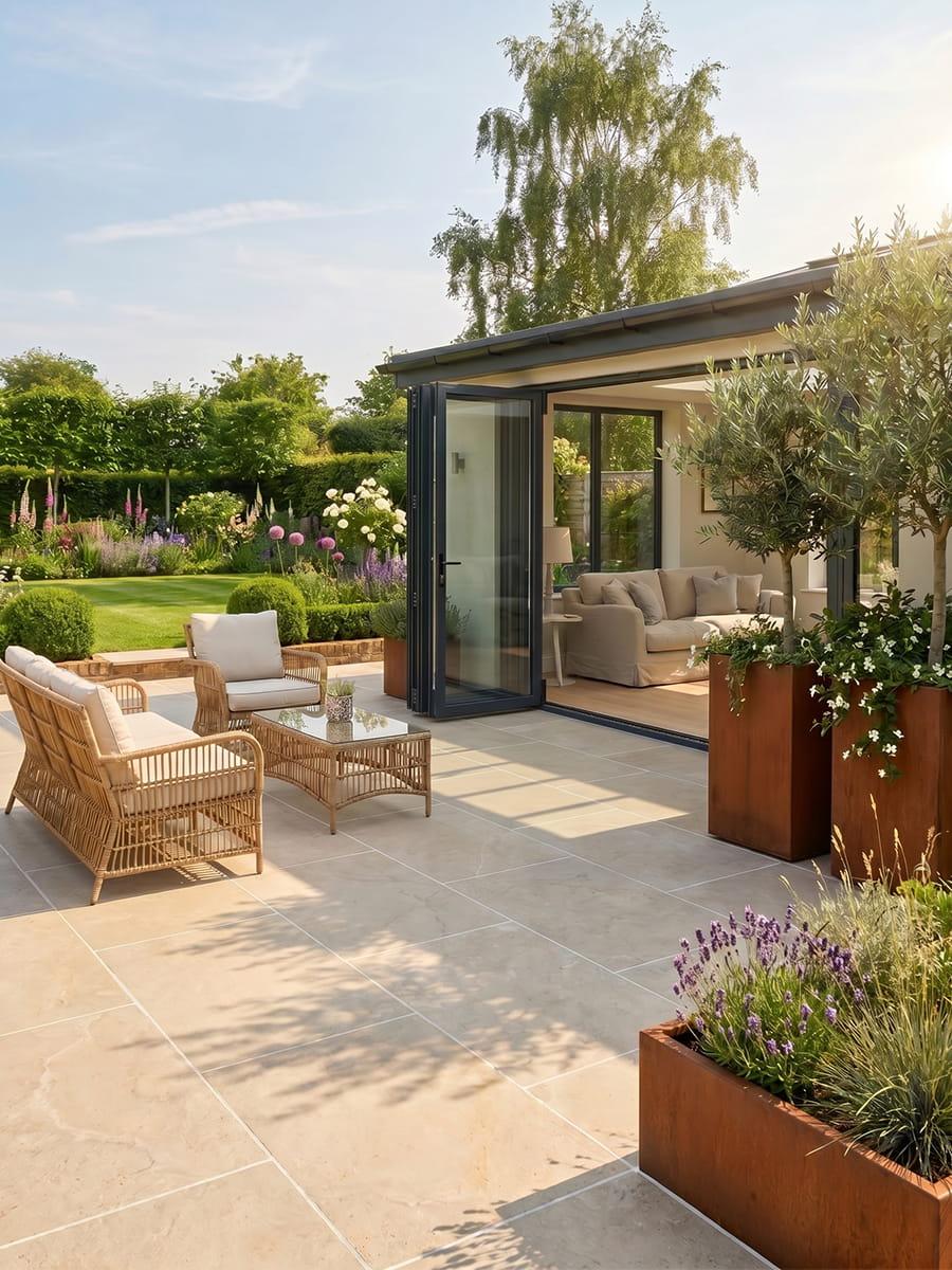Cotswold Cream Tumbled Limestone-Effect Porcelain Paving - 910x610x20mm