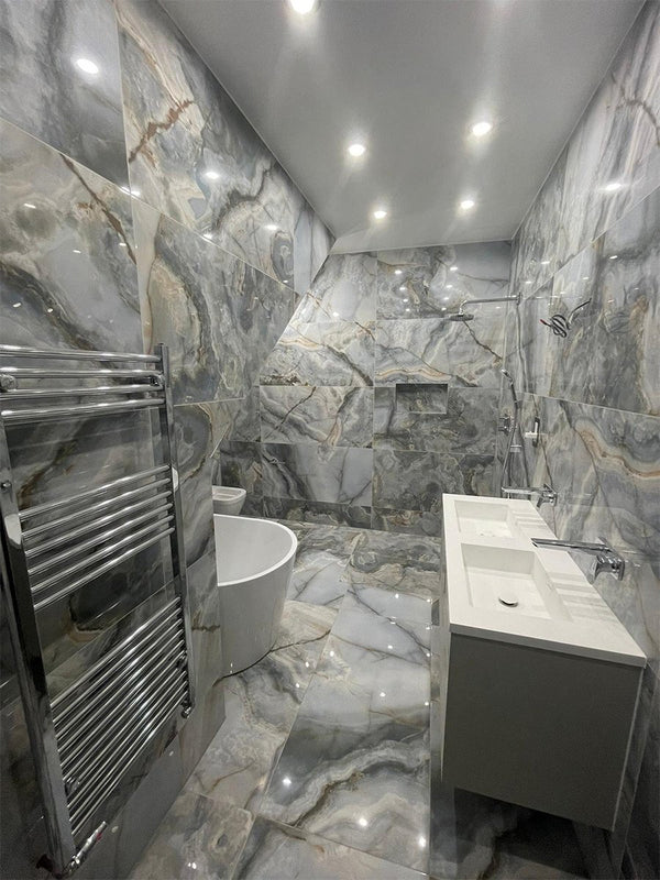 Eunoia Blue Onyx Effect Porcelain Tiles - 1200x600mm