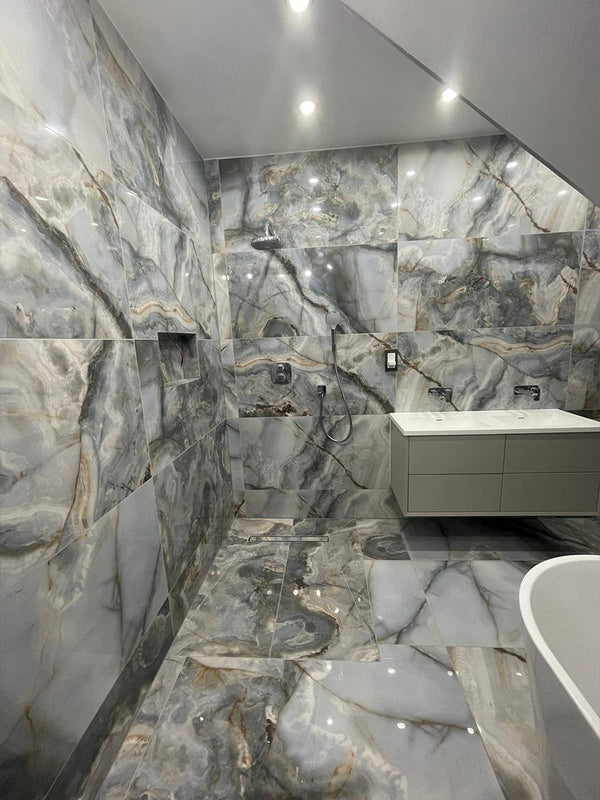 Eunoia Blue Onyx Effect Porcelain Tiles - 1200x600mm