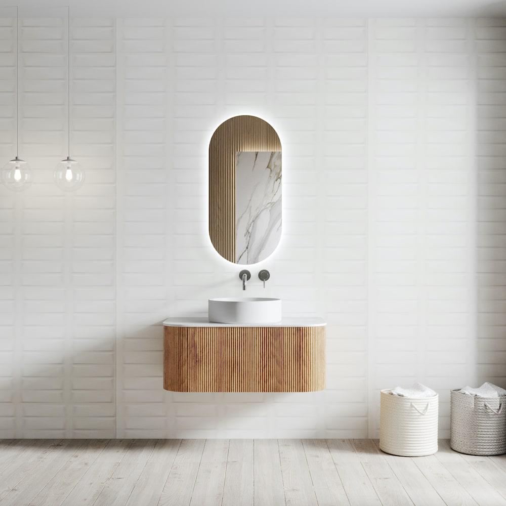Bali Solid Wood Fluted Vanity with Drawer & Side Racks - 900mm