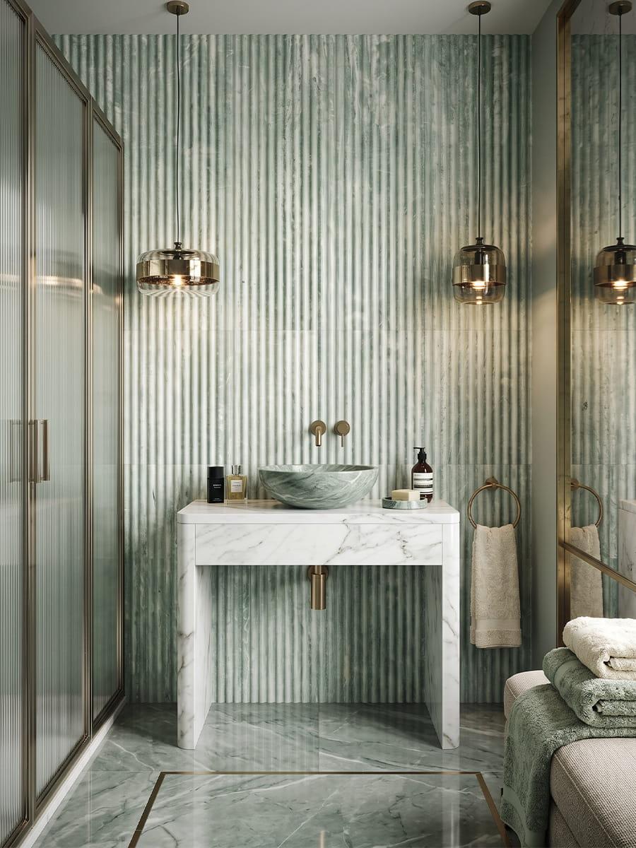 Fluted Travertino Forest Porcelain Tile - 1200x400x12mm