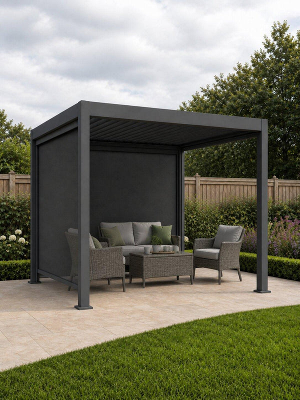 Shadow Nord Steel Pergola in Graphite Grey - 3m x 3m Free Standing