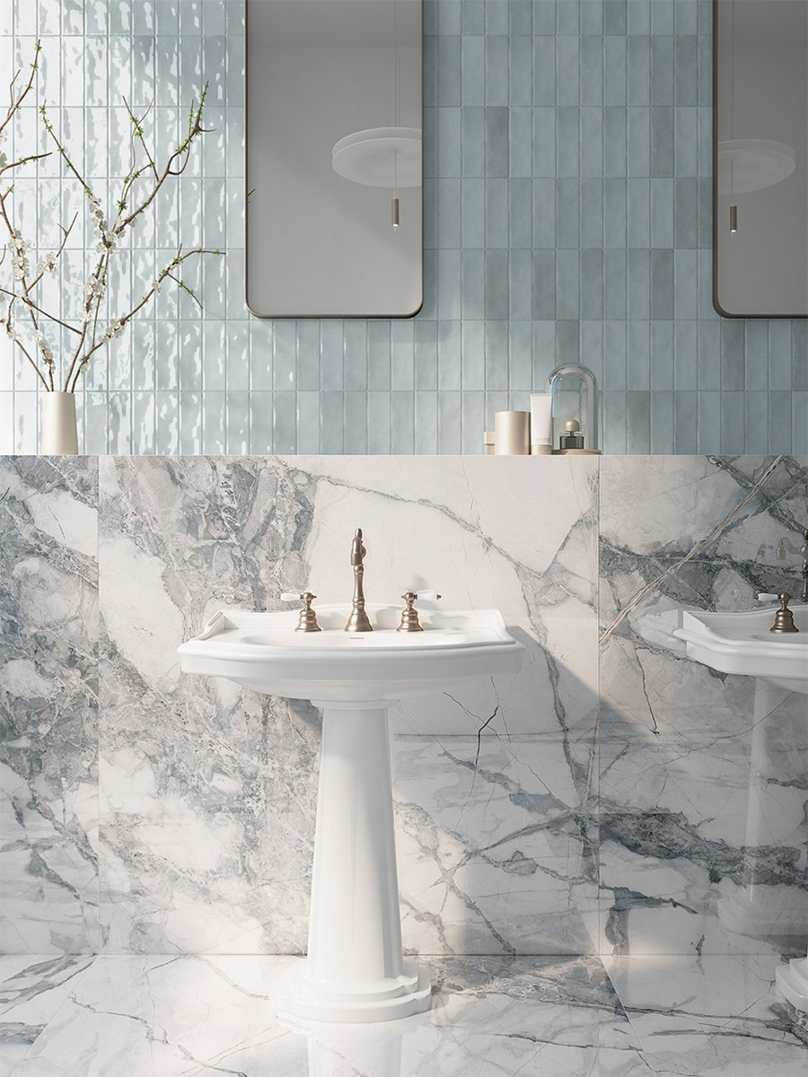 Giotto Blue Marble Effect Porcelain Tiles - 1200x600mm