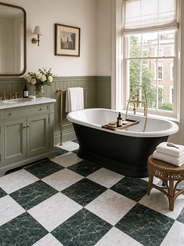 Majestic Verde + Carrara Italian Marble Effect Porcelain Tile - 300x300x9mm