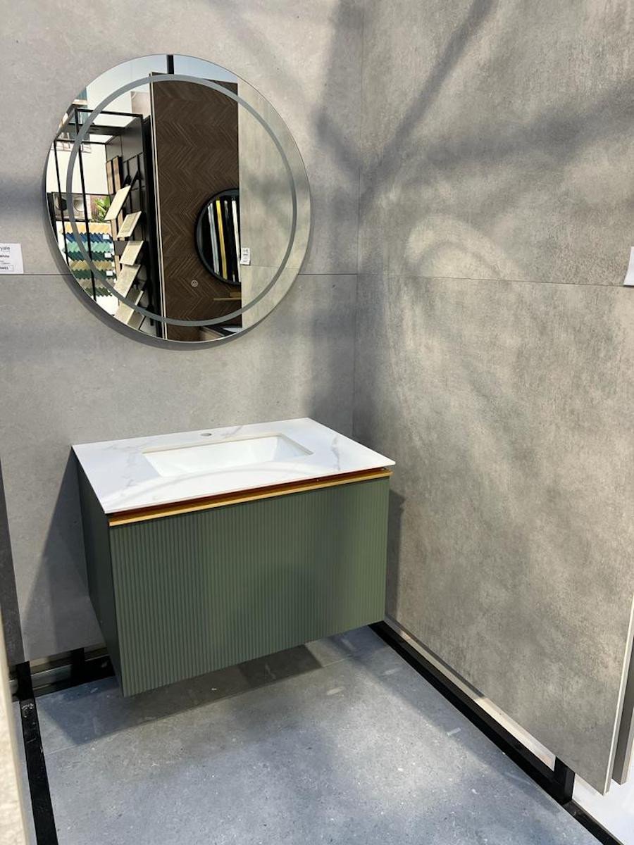 Florence Green Fluted Vanity With Dual Inner Drawer and LED Mirror - 800mm