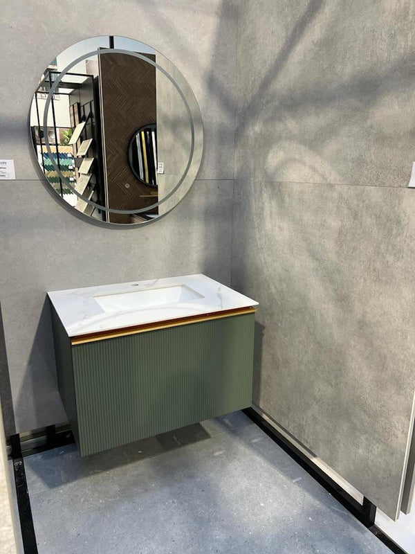 Florence Green Fluted Vanity With Dual Inner Drawer and LED Mirror - 800mm