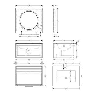 Florence Glass Drawer Vanity With Metal Shelf & Sensor Light - 750mm
