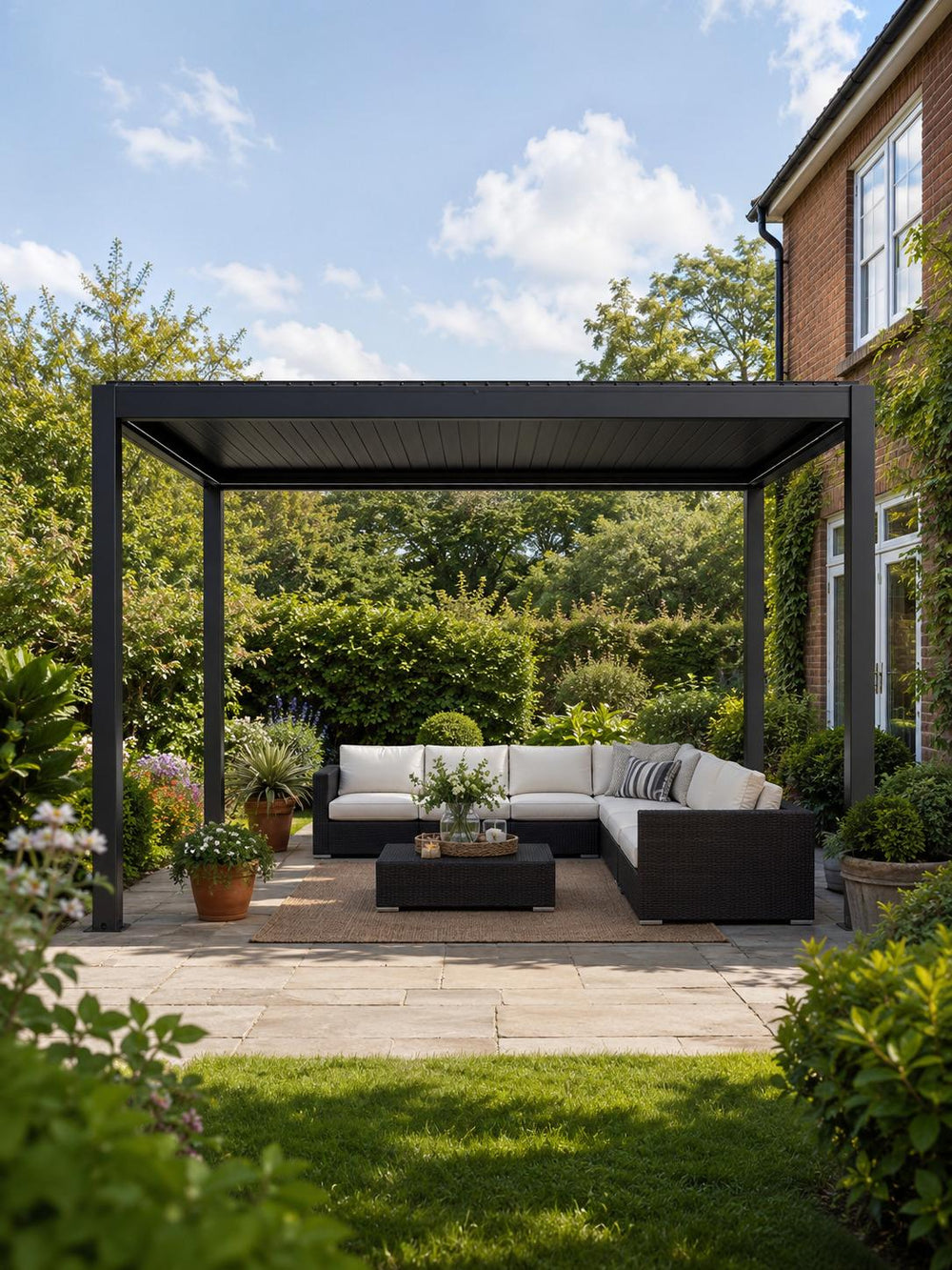 Villa Motorised Aluminium Pergola With Dimmable Lights in Graphite Grey - 3m x 4m