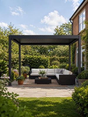 Villa Motorised Aluminium Pergola With Dimmable Lights in Graphite Grey - 3m x 4m