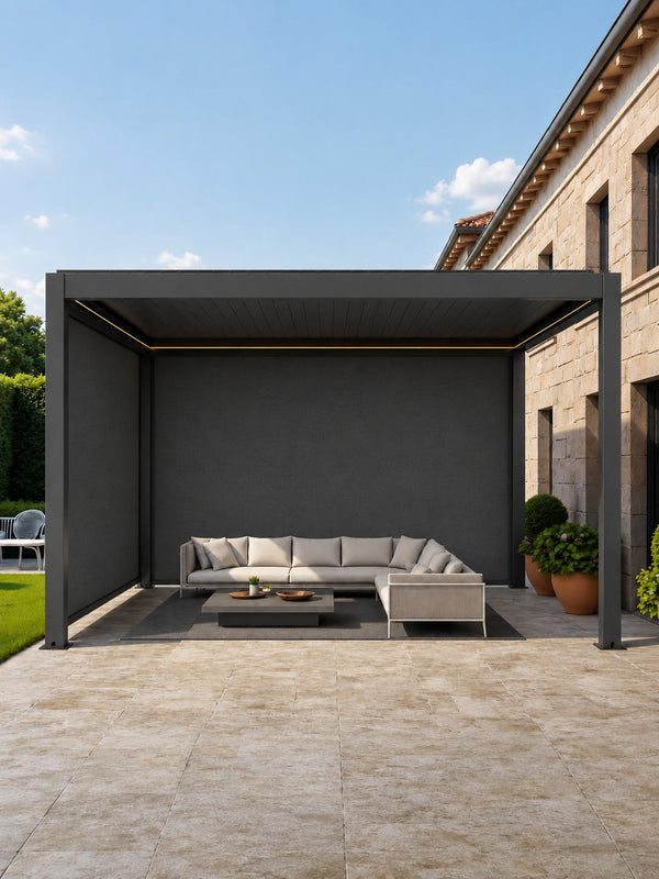 Villa Motorised Aluminium Pergola With Dimmable Lights in Graphite Grey - 3m x 4m