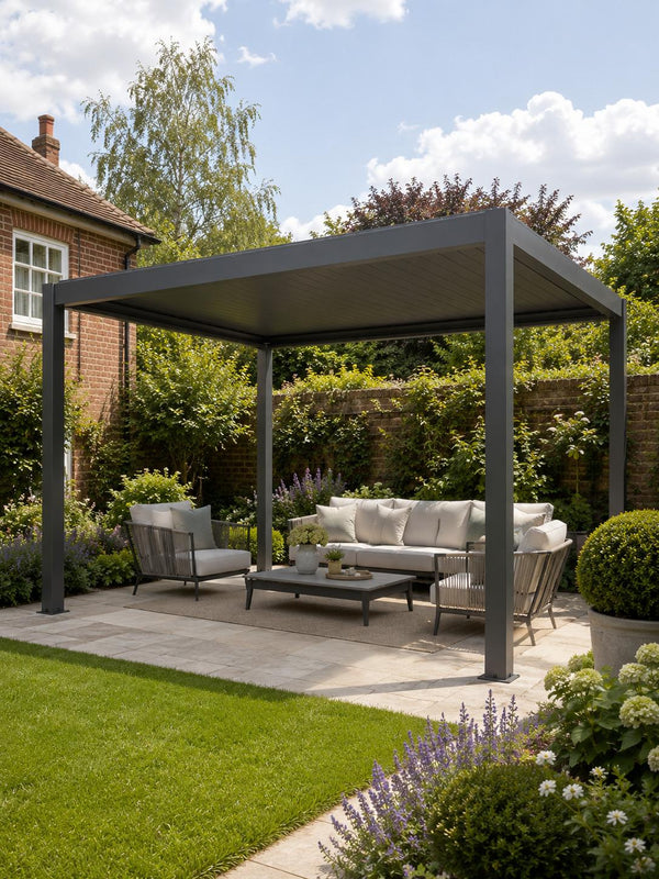 Villa Motorised Aluminium Pergola With Dimmable Lights in Graphite Grey - 3m x 4m