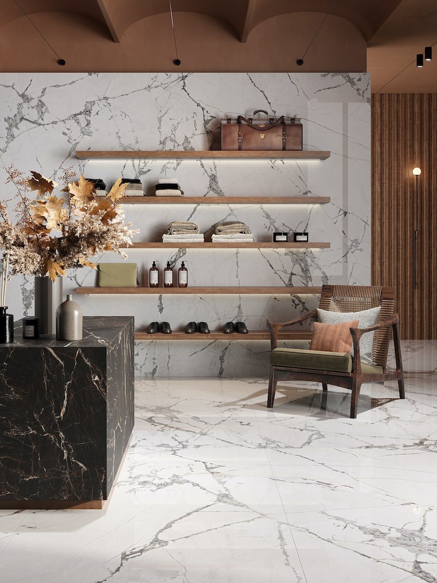 Invisible White Lastre Extra Large Porcelain Tiles - 1200x2800mm