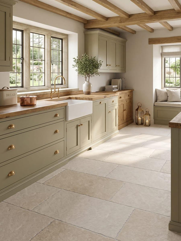 Jersey Cream Antique Chiselled Edge Porcelain Tile - 600x400x9mm