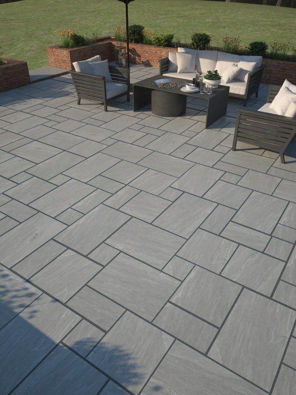 Kandla Grey Outdoor Porcelain Slabs - Mix Size Pack