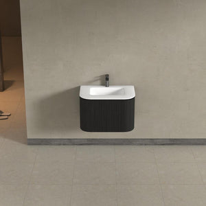 Kensington Black Wall Hung Rectangular Basin Fluted Bathroom Vanity Unit With Side Cabinets 750mm
