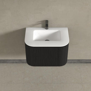 Kensington Black Wall Hung Rectangular Basin Fluted Bathroom Vanity Unit With Side Cabinets 750mm
