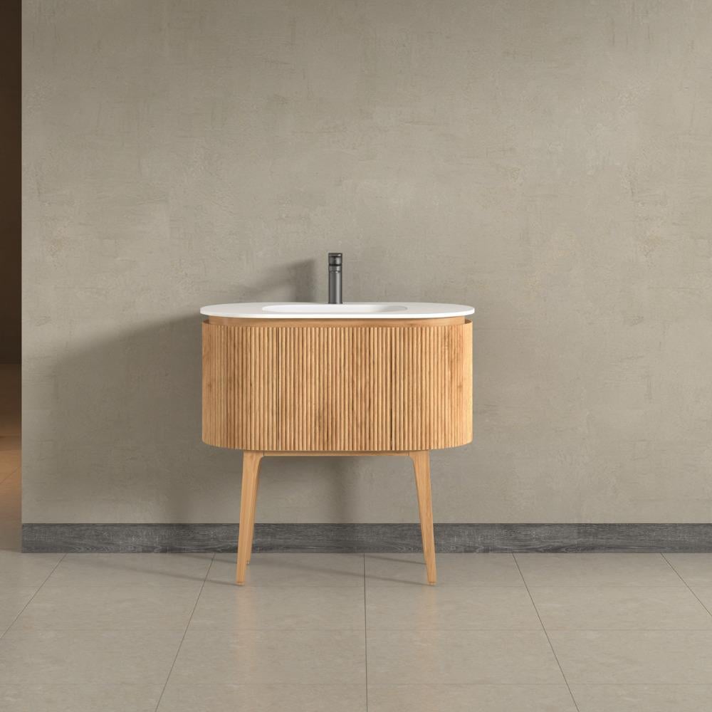 Kensington Solid Wood Floor Standing Oval Basin Fluted Bathroom Vanity Unit With Side Cabinets 900mm / 1200mm

