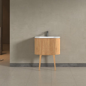 Kensington Solid Wood Floor Standing Rectangular Basin Fluted Bathroom Vanity Unit With Side Cabinets 750mm
