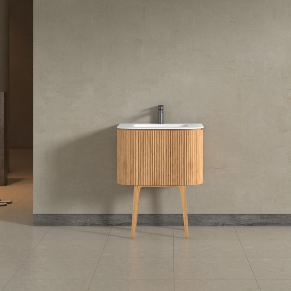 Kensington Solid Wood Floor Standing Rectangular Basin Fluted Bathroom Vanity Unit With Side Cabinets 750mm

