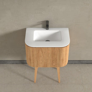 Kensington Solid Wood Floor Standing Rectangular Basin Fluted Bathroom Vanity Unit With Side Cabinets 750mm
