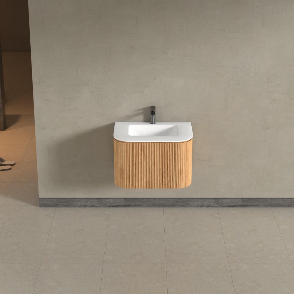 Kensington Solid Wood Wall Hung Rectangular Basin Fluted Bathroom Vanity Unit With Side Cabinets 750mm
