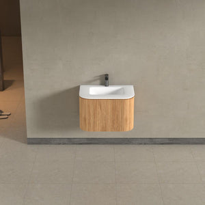 Kensington Solid Wood Wall Hung Rectangular Basin Fluted Bathroom Vanity Unit With Side Cabinets 750mm