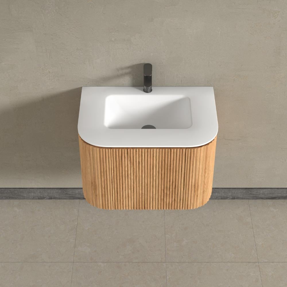 Kensington Solid Wood Wall Hung Rectangular Basin Fluted Bathroom Vanity Unit With Side Cabinets 750mm