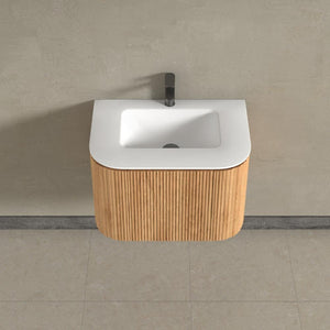 Kensington Solid Wood Wall Hung Rectangular Basin Fluted Bathroom Vanity Unit With Side Cabinets 750mm
