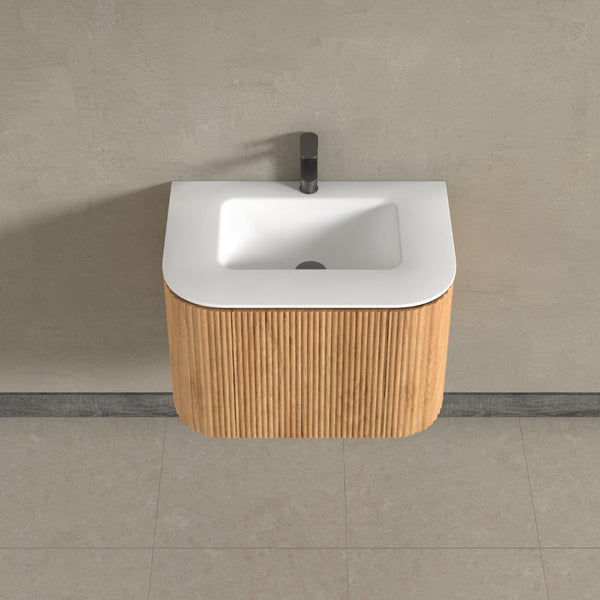 Kensington Solid Wood Wall Hung Rectangular Basin Fluted Bathroom Vanity Unit With Side Cabinets 750mm
