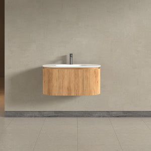 Kensington Solid Wood Wall Mounted Oval Basin Fluted Bathroom Vanity Unit With Side Cabinets 900mm / 1200mm
