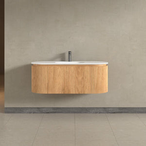 Kensington Solid Wood Wall Mounted Oval Basin Fluted Bathroom Vanity Unit With Side Cabinets 900mm / 1200mm
