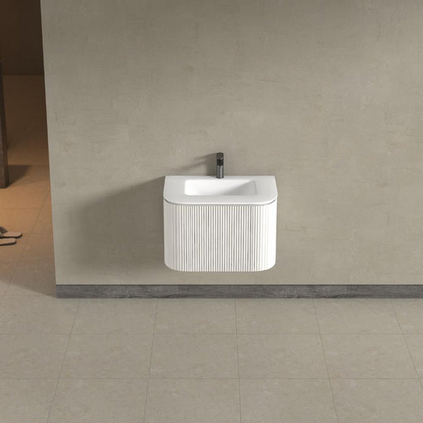 Kensington White Wall Hung Rectangular Basin Fluted Bathroom Vanity Unit With Side Cabinets 750mm
