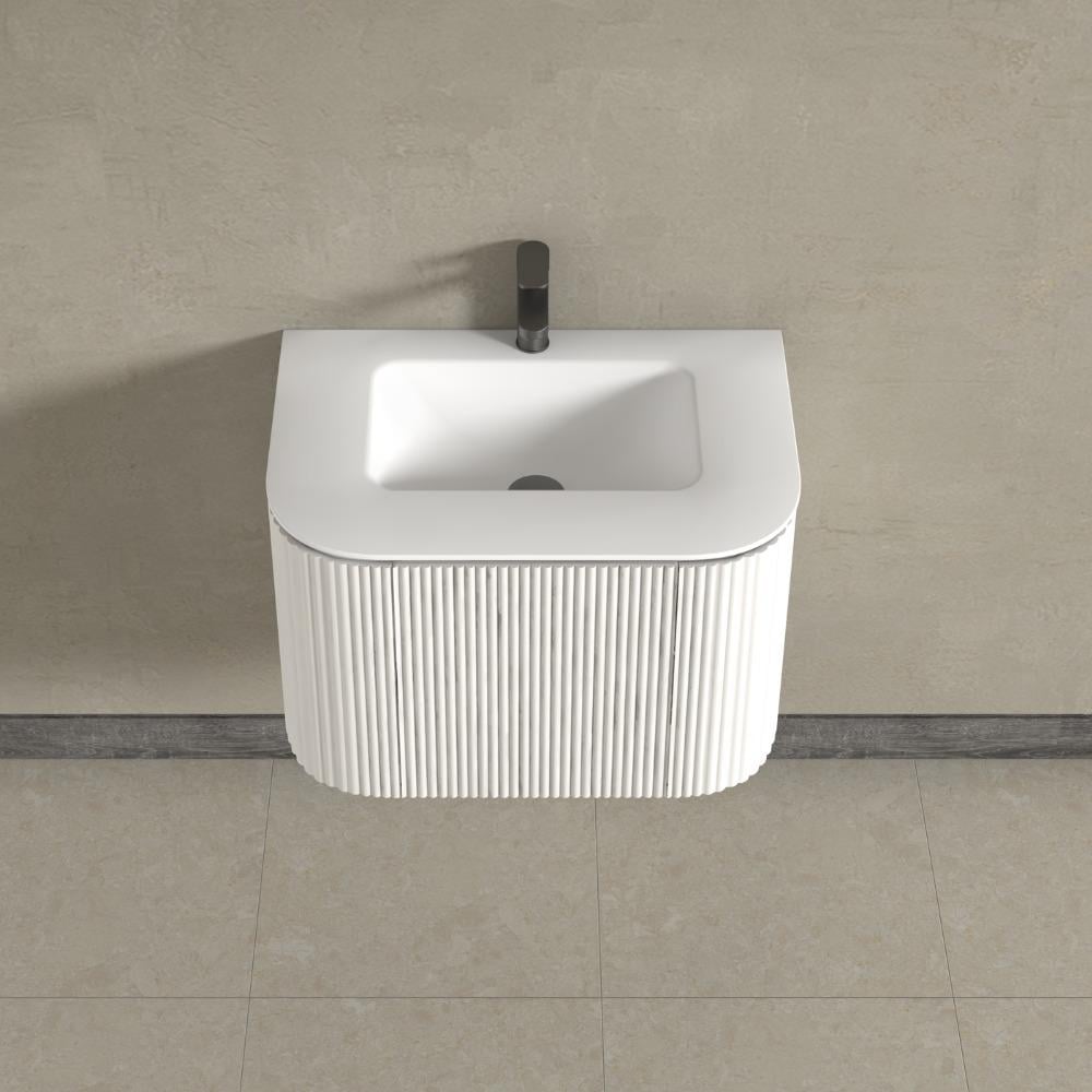 Kensington White Wall Hung Rectangular Basin Fluted Bathroom Vanity Unit With Side Cabinets 750mm

