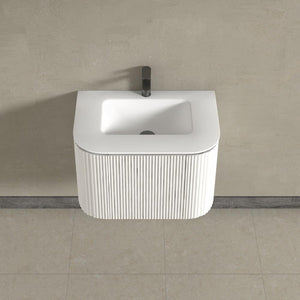 Kensington White Wall Hung Rectangular Basin Fluted Bathroom Vanity Unit With Side Cabinets 750mm
