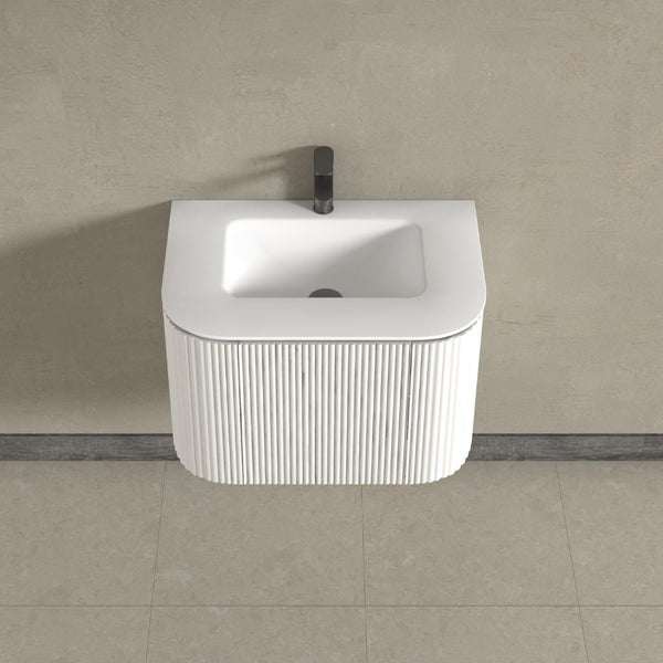 Kensington White Wall Hung Rectangular Basin Fluted Bathroom Vanity Unit With Side Cabinets 750mm

